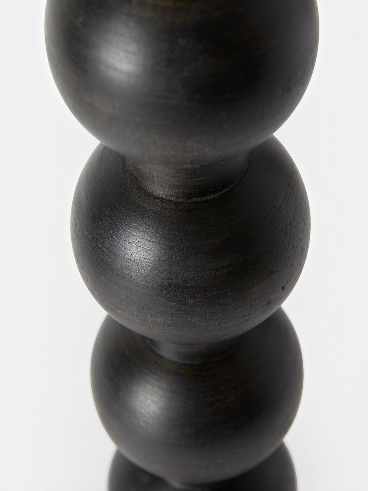 Lyckåsen Qvist 413 black wooden table lamp base with a stacked spherical design and smooth finish.