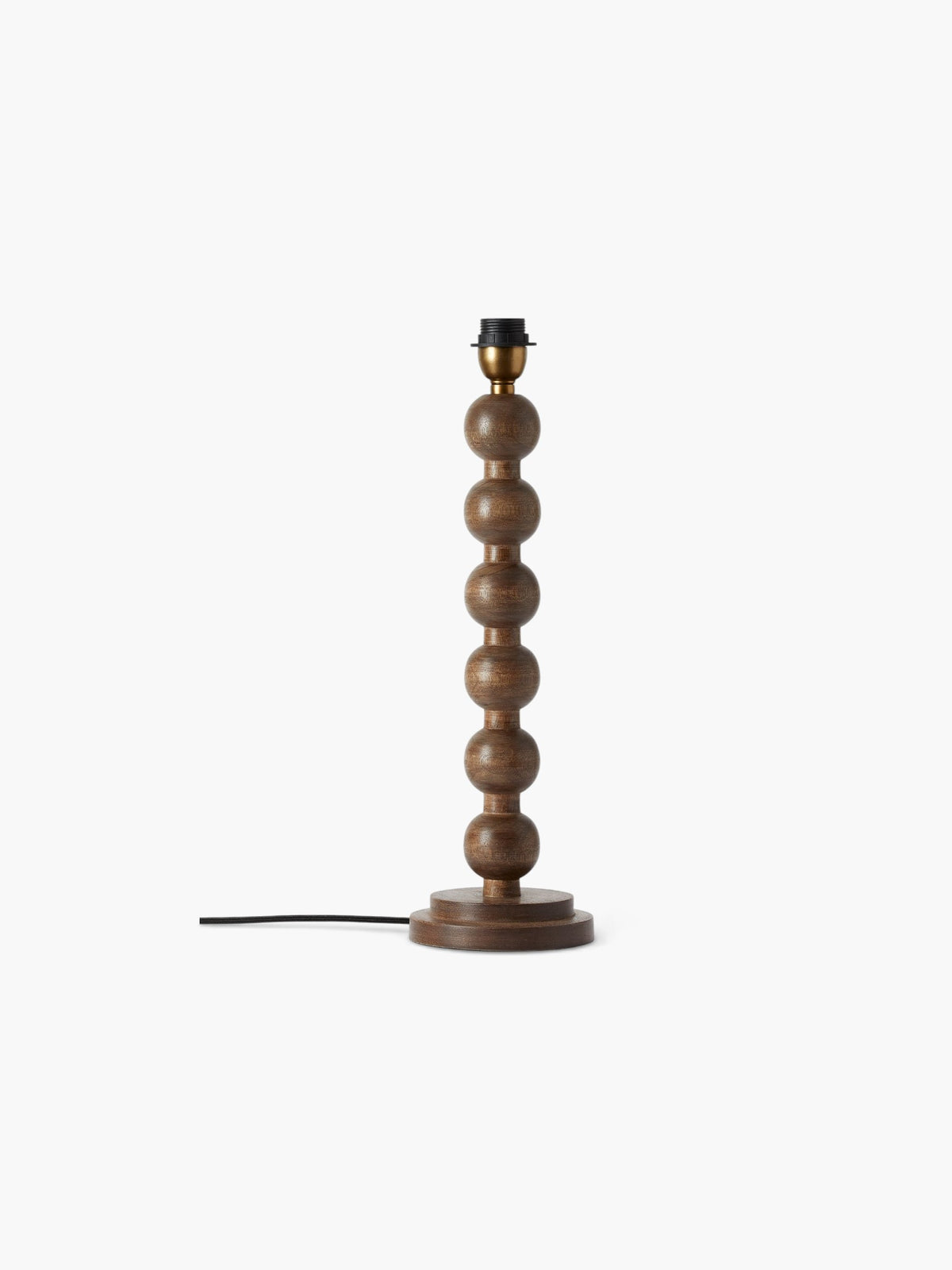 Lyckåsen Qvist 413 table lamp base in brown walnut wood with a stacked sphere design and black fabric cord