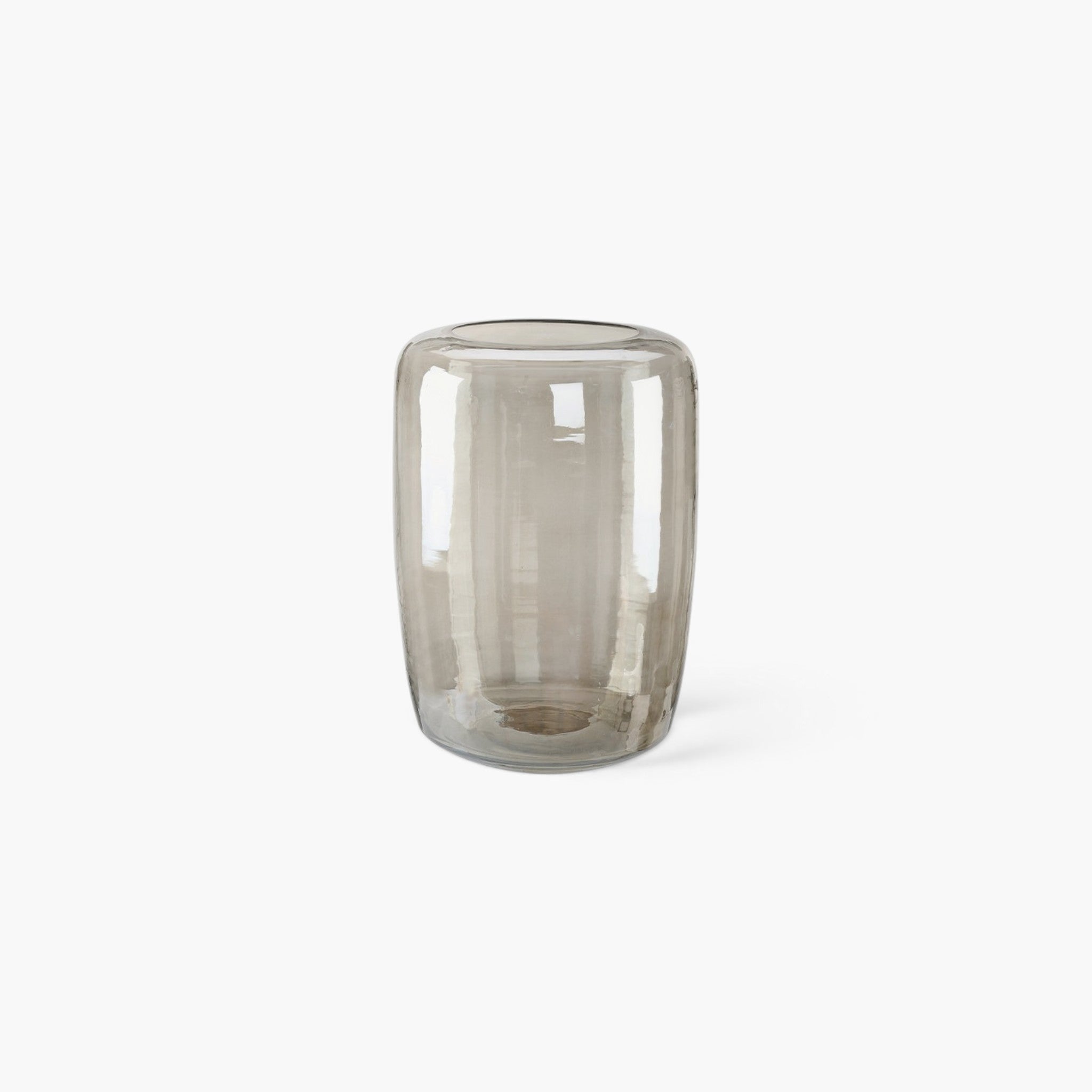 Lyckåsen Reef vase in hand-blown smoke grey glass with a smooth, cylindrical design for elegant home decor.