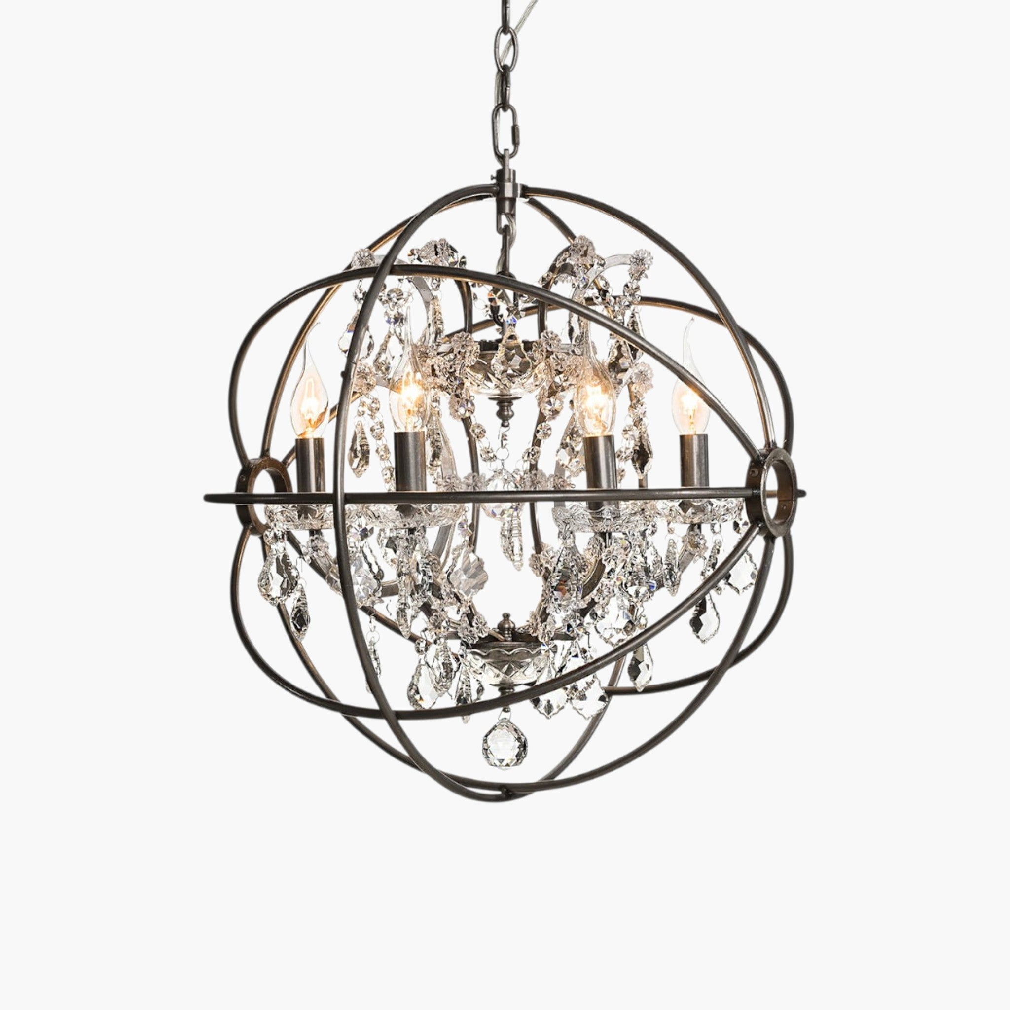Lyckåsen Rome Crystal orb chandelier with natural iron frame and sparkling crystal accents