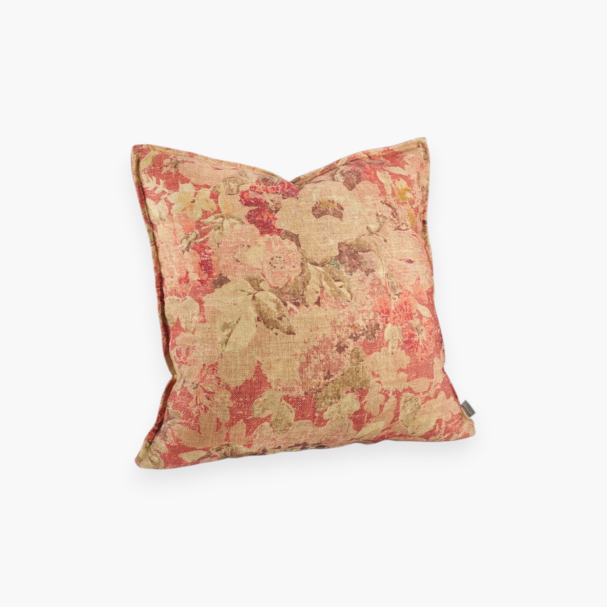 Lyckåsen Rosewood Flower cushion cover in a woven cotton-linen blend with a classic muted floral rose pattern.