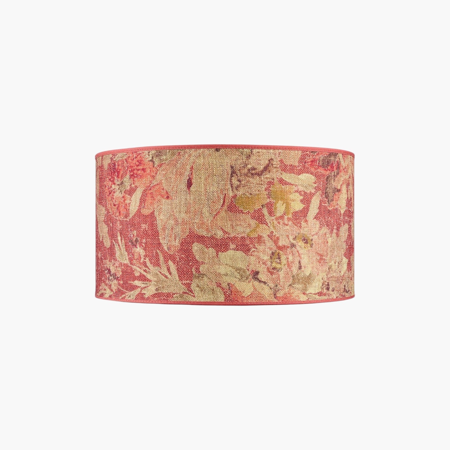Lyckåsen cylinder lampshade in rosewood flower rouge fabric with a classic floral pattern for table or floor lamps.
