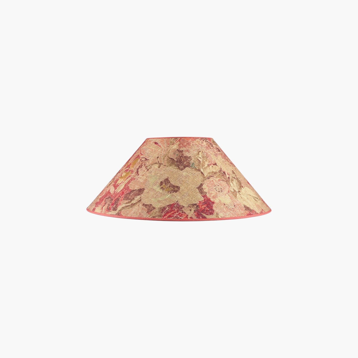 Lyckåsen conical lampshade in Rosewood Flower Rouge fabric with a classic floral pattern and red trim