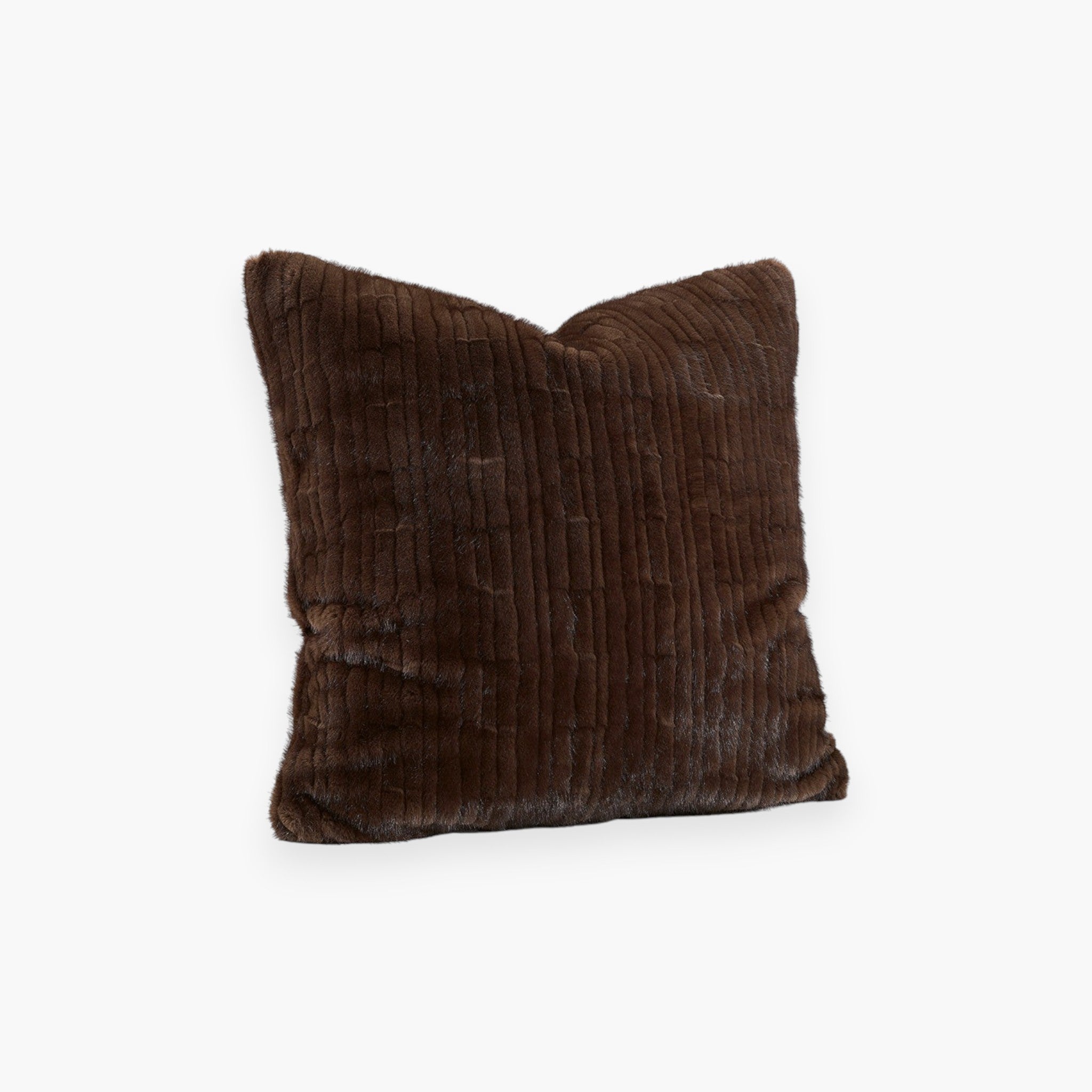 Lyckåsen Sable Mink faux fur cushion cover in a rich dark brown with a textured, soft-touch finish.