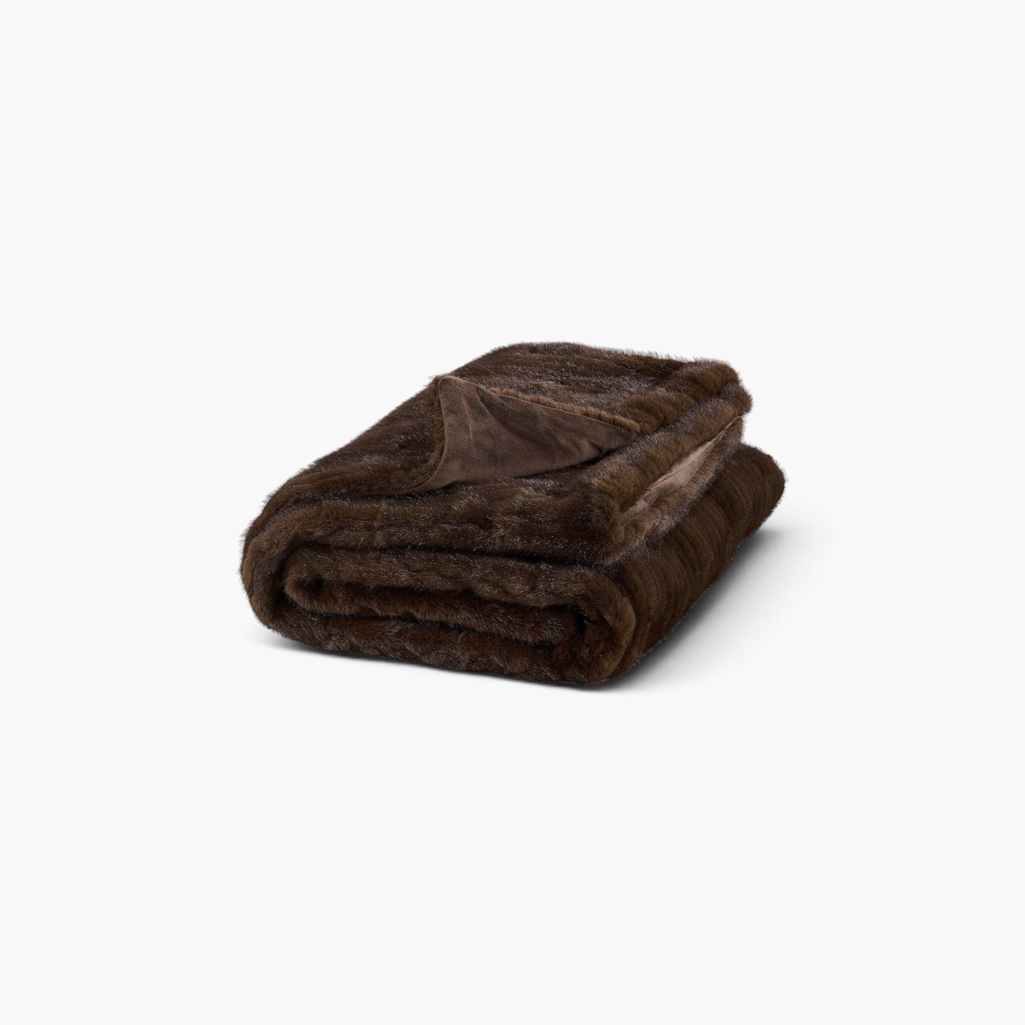Lyckåsen sable mink faux fur throw blanket in dark brown with a soft textured backing for a cozy home aesthetic.