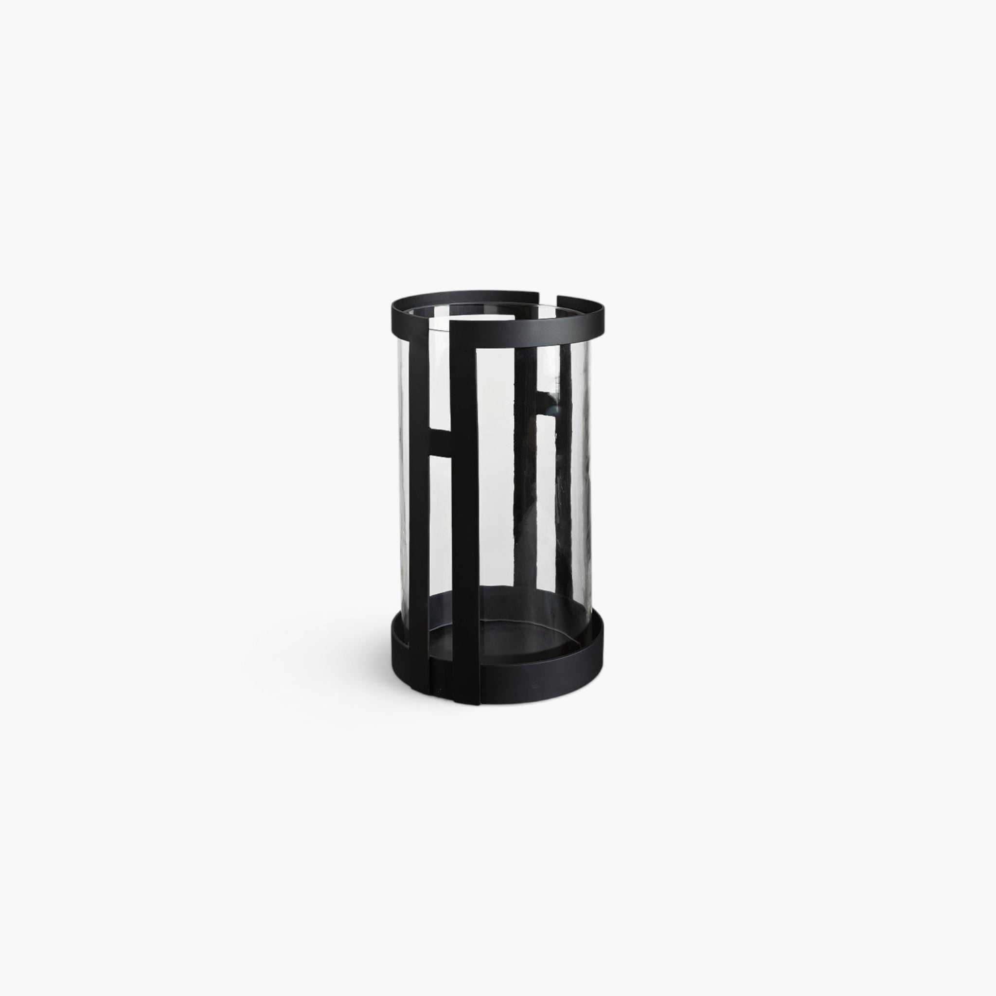 Lyckåsen Santino 35cm outdoor lantern in black powder-coated metal with a clear hand-blown glass cylinder insert.