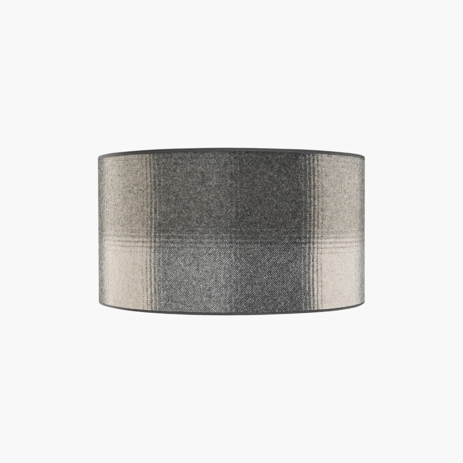 Lyckåsen Shade Cylinder lampshade in a grey Kilsney plaid fabric pattern with a classic drum shape.