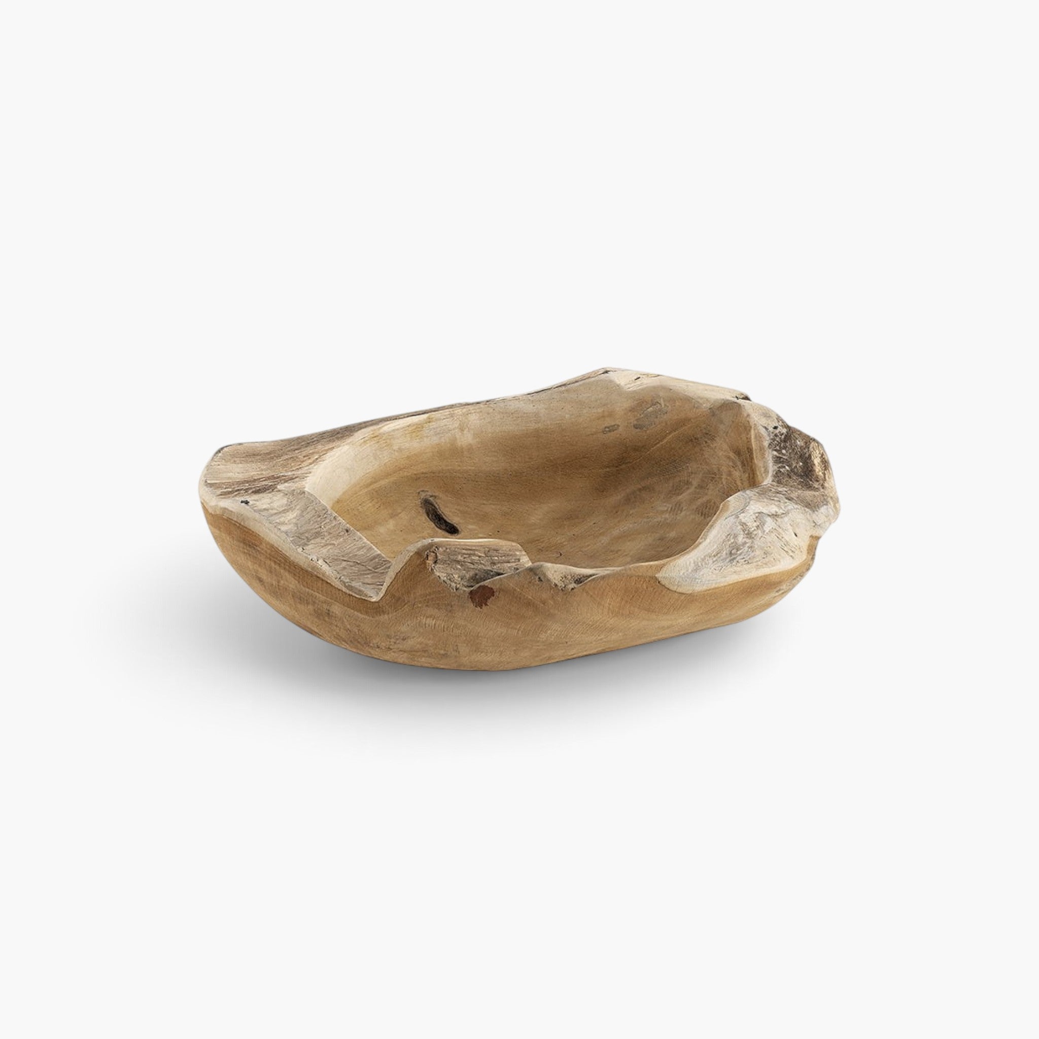 Lyckåsen rustic teak wood bowl with a natural driftwood-inspired shape and unique organic texture